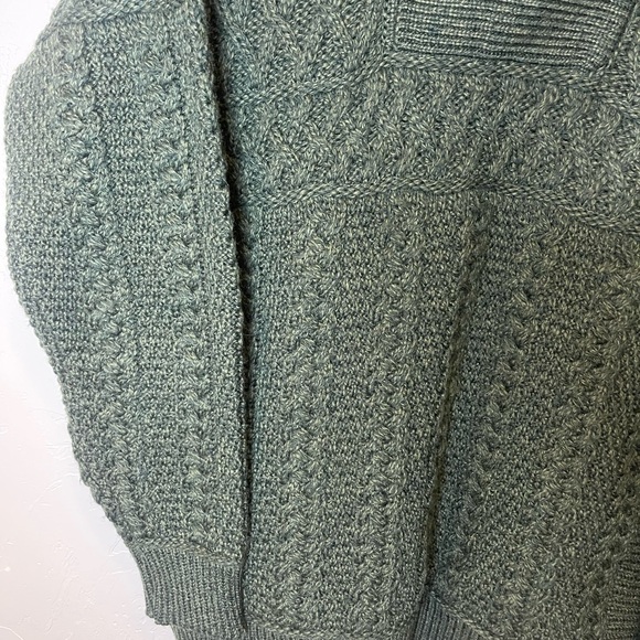 Aran Crafts Irish Cable Knit Forest Green Shawl Collar Sweater 100% Merino Wool - Picture 5 of 14
